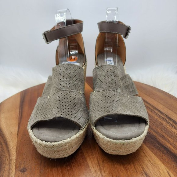 Steve Madden Wilkes Espadrille Wedge 11 Taupe Suede Leather Open Toe Ankle Strap - Picture 4 of 13